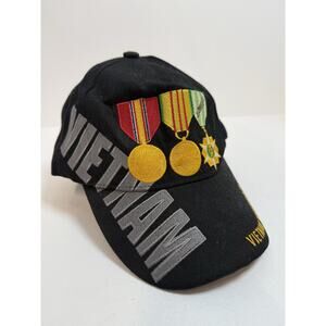 Vietnam Veteran With 3 Medals Black Adjustable‎ Embroidered Cap Hat